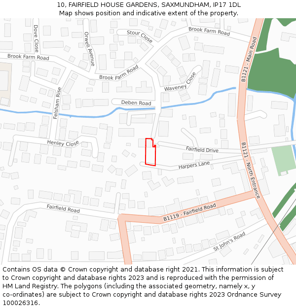 10, FAIRFIELD HOUSE GARDENS, SAXMUNDHAM, IP17 1DL: Location map and indicative extent of plot