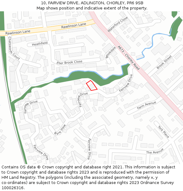 10, FAIRVIEW DRIVE, ADLINGTON, CHORLEY, PR6 9SB: Location map and indicative extent of plot