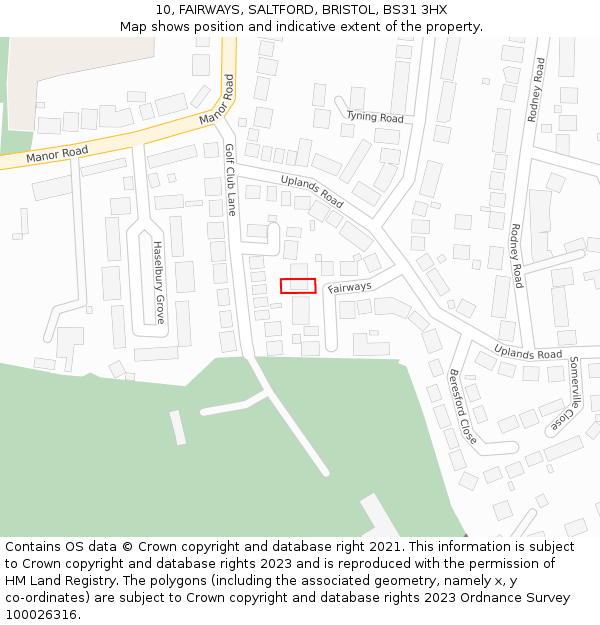 10, FAIRWAYS, SALTFORD, BRISTOL, BS31 3HX: Location map and indicative extent of plot