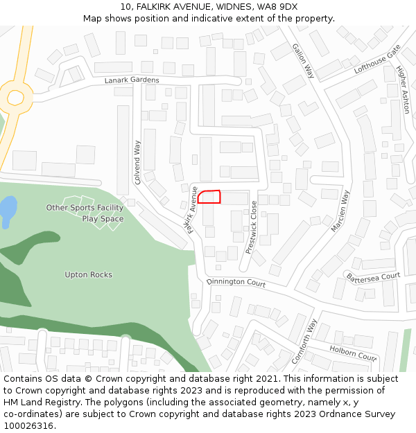 10, FALKIRK AVENUE, WIDNES, WA8 9DX: Location map and indicative extent of plot