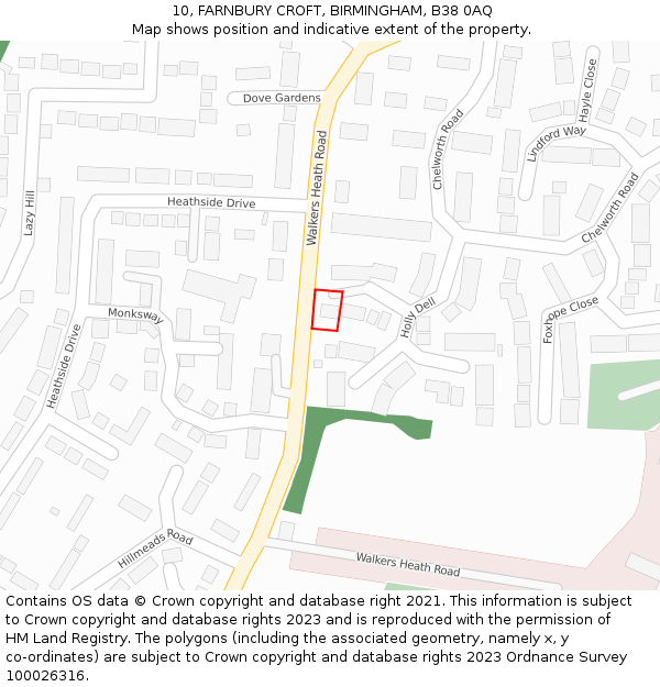 10, FARNBURY CROFT, BIRMINGHAM, B38 0AQ: Location map and indicative extent of plot