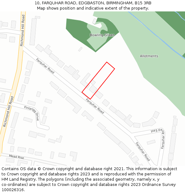 10, FARQUHAR ROAD, EDGBASTON, BIRMINGHAM, B15 3RB: Location map and indicative extent of plot