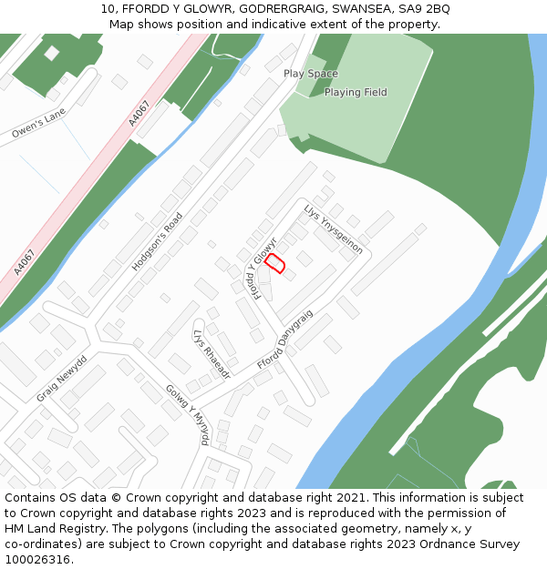 10, FFORDD Y GLOWYR, GODRERGRAIG, SWANSEA, SA9 2BQ: Location map and indicative extent of plot