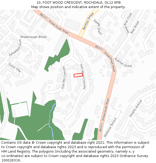 10, FOOT WOOD CRESCENT, ROCHDALE, OL12 6PB: Location map and indicative extent of plot