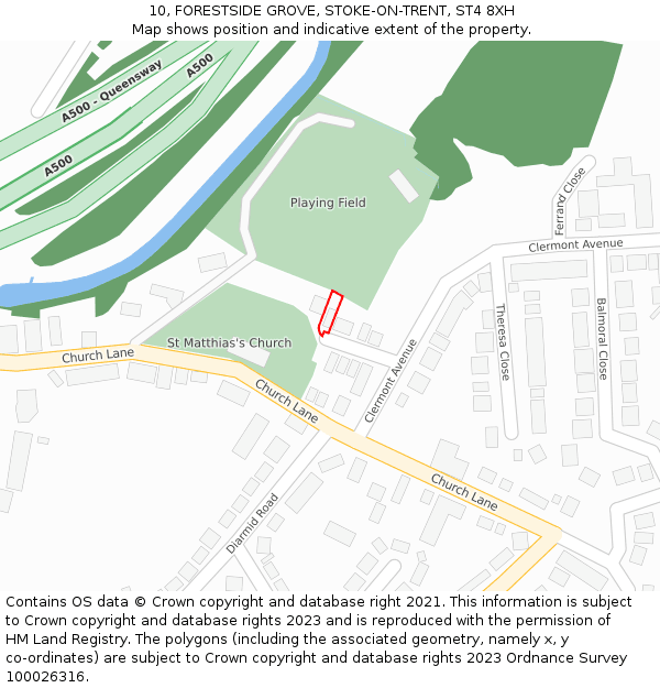 10, FORESTSIDE GROVE, STOKE-ON-TRENT, ST4 8XH: Location map and indicative extent of plot