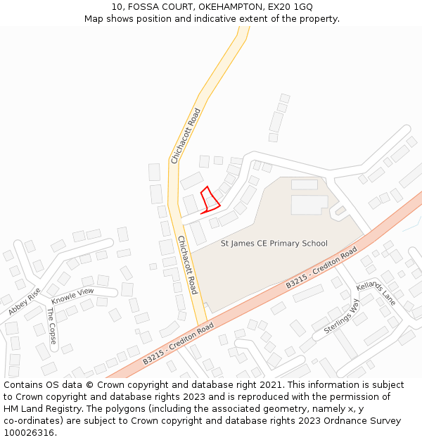 10, FOSSA COURT, OKEHAMPTON, EX20 1GQ: Location map and indicative extent of plot