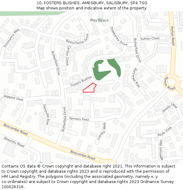 10, FOSTERS BUSHES, AMESBURY, SALISBURY, SP4 7SG: Location map and indicative extent of plot