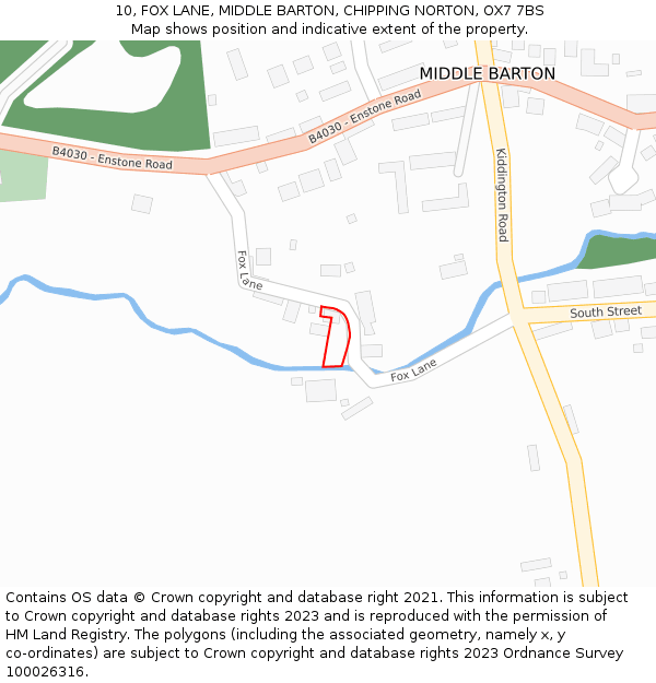 10, FOX LANE, MIDDLE BARTON, CHIPPING NORTON, OX7 7BS: Location map and indicative extent of plot