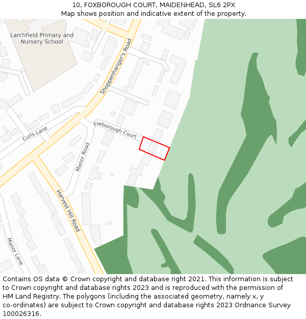 10, FOXBOROUGH COURT, MAIDENHEAD, SL6 2PX: Location map and indicative extent of plot