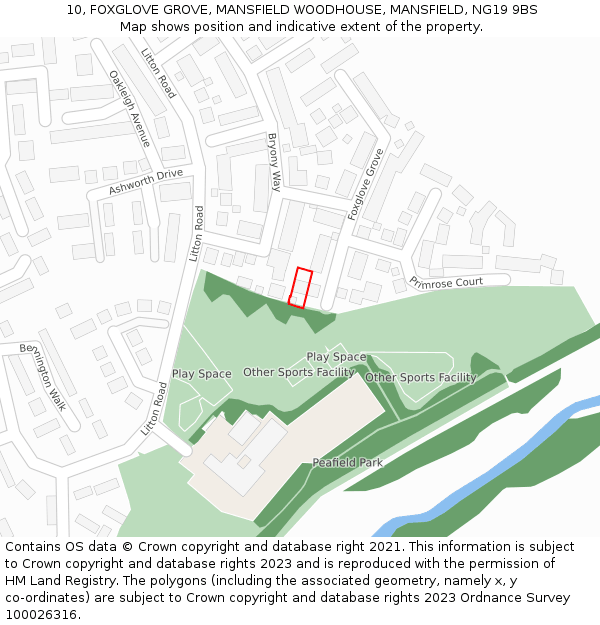 10, FOXGLOVE GROVE, MANSFIELD WOODHOUSE, MANSFIELD, NG19 9BS: Location map and indicative extent of plot