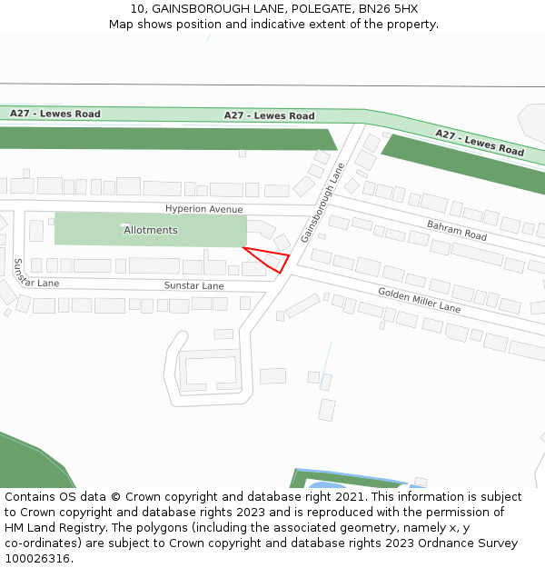 10, GAINSBOROUGH LANE, POLEGATE, BN26 5HX: Location map and indicative extent of plot