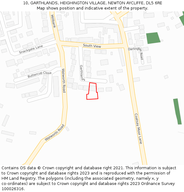 10, GARTHLANDS, HEIGHINGTON VILLAGE, NEWTON AYCLIFFE, DL5 6RE: Location map and indicative extent of plot