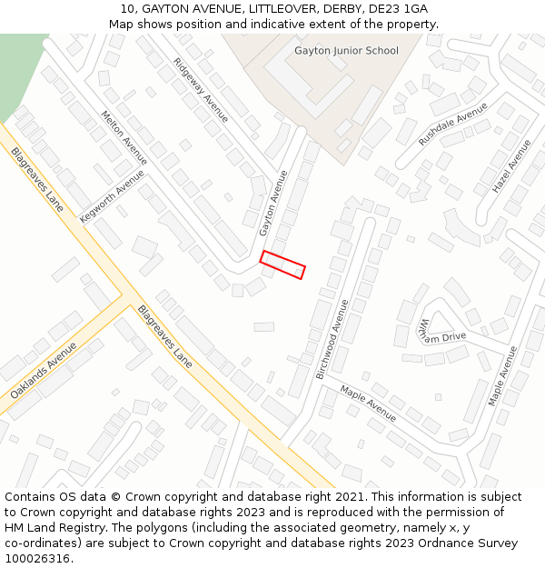 10, GAYTON AVENUE, LITTLEOVER, DERBY, DE23 1GA: Location map and indicative extent of plot