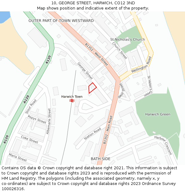 10, GEORGE STREET, HARWICH, CO12 3ND: Location map and indicative extent of plot