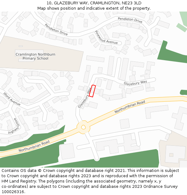 10, GLAZEBURY WAY, CRAMLINGTON, NE23 3LD: Location map and indicative extent of plot