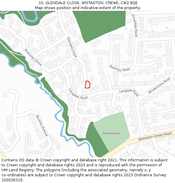 10, GLENDALE CLOSE, WISTASTON, CREWE, CW2 8QE: Location map and indicative extent of plot