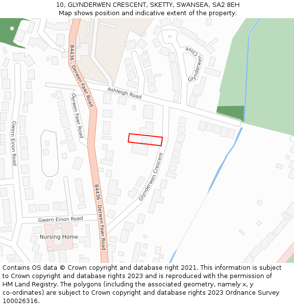 10, GLYNDERWEN CRESCENT, SKETTY, SWANSEA, SA2 8EH: Location map and indicative extent of plot