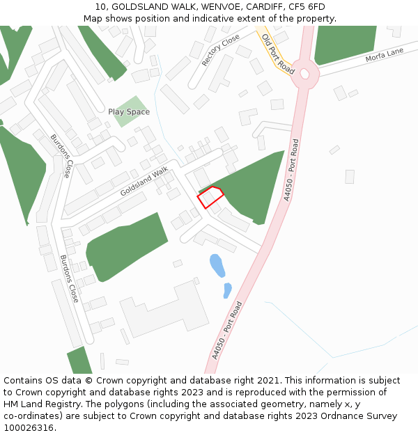 10, GOLDSLAND WALK, WENVOE, CARDIFF, CF5 6FD: Location map and indicative extent of plot