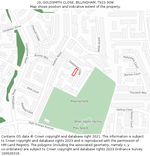 10, GOLDSMITH CLOSE, BILLINGHAM, TS23 3GW: Location map and indicative extent of plot