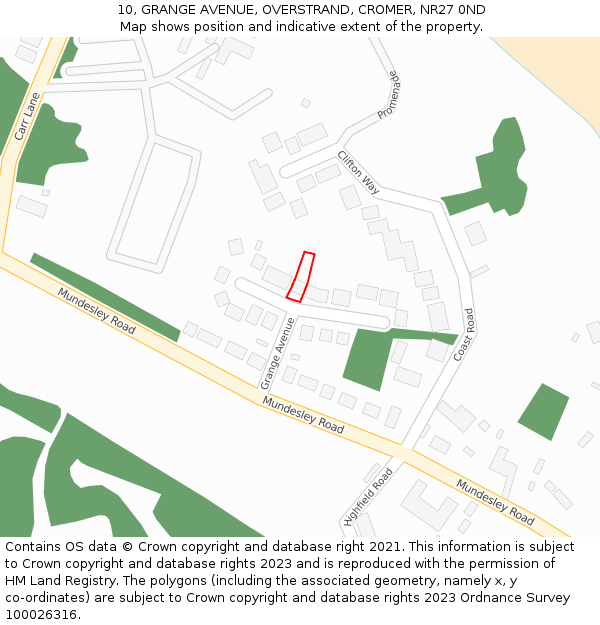 10, GRANGE AVENUE, OVERSTRAND, CROMER, NR27 0ND: Location map and indicative extent of plot