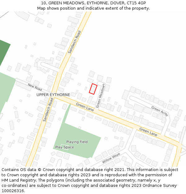 10, GREEN MEADOWS, EYTHORNE, DOVER, CT15 4GP: Location map and indicative extent of plot