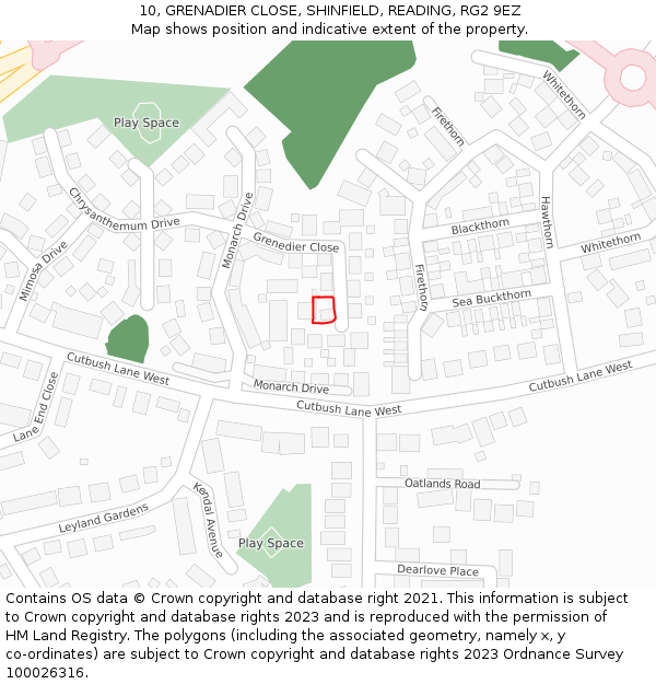 10, GRENADIER CLOSE, SHINFIELD, READING, RG2 9EZ: Location map and indicative extent of plot