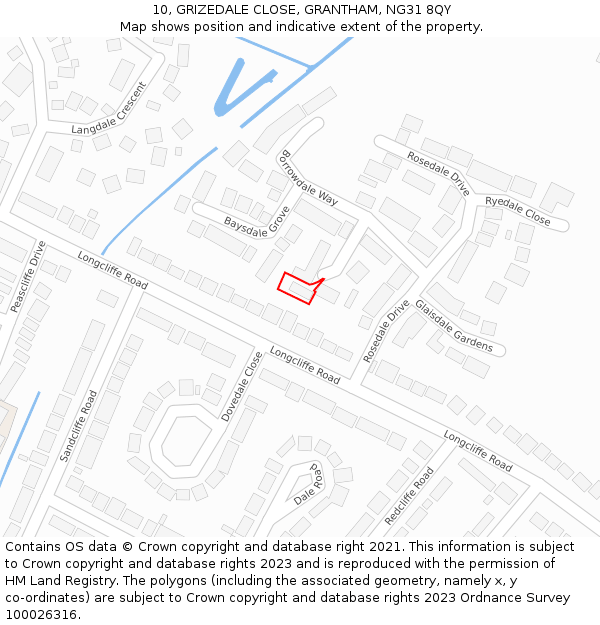 10, GRIZEDALE CLOSE, GRANTHAM, NG31 8QY: Location map and indicative extent of plot