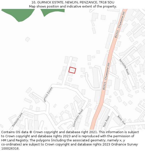 10, GURNICK ESTATE, NEWLYN, PENZANCE, TR18 5DU: Location map and indicative extent of plot