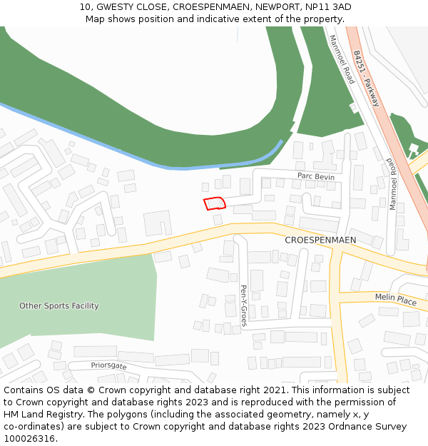 10, GWESTY CLOSE, CROESPENMAEN, NEWPORT, NP11 3AD: Location map and indicative extent of plot