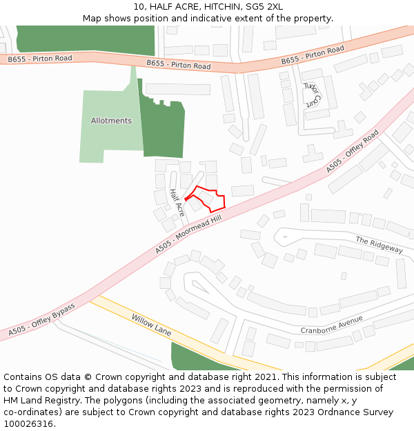 10, HALF ACRE, HITCHIN, SG5 2XL: Location map and indicative extent of plot