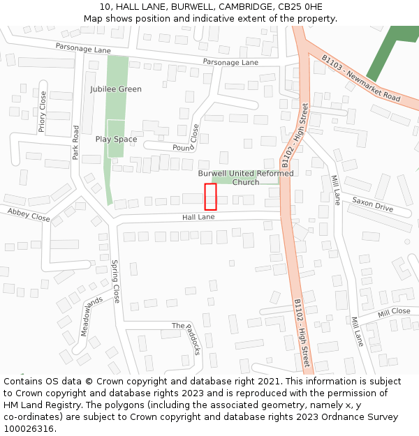 10, HALL LANE, BURWELL, CAMBRIDGE, CB25 0HE: Location map and indicative extent of plot