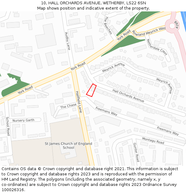 10, HALL ORCHARDS AVENUE, WETHERBY, LS22 6SN: Location map and indicative extent of plot