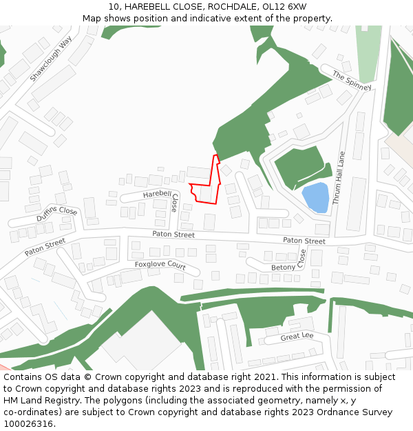 10, HAREBELL CLOSE, ROCHDALE, OL12 6XW: Location map and indicative extent of plot