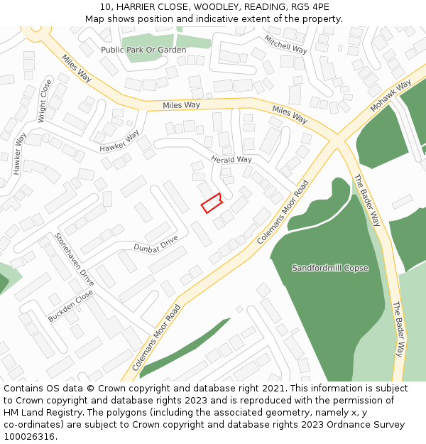 10, HARRIER CLOSE, WOODLEY, READING, RG5 4PE: Location map and indicative extent of plot