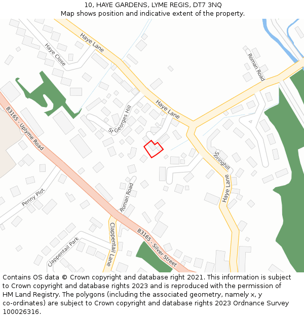 10, HAYE GARDENS, LYME REGIS, DT7 3NQ: Location map and indicative extent of plot