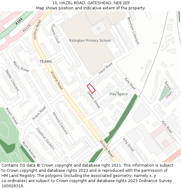 10, HAZEL ROAD, GATESHEAD, NE8 2EP: Location map and indicative extent of plot