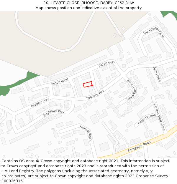 10, HEARTE CLOSE, RHOOSE, BARRY, CF62 3HW: Location map and indicative extent of plot