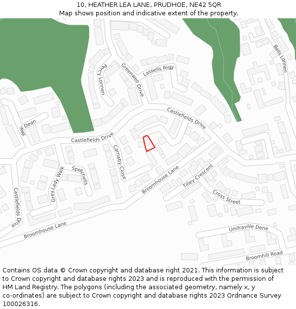 10, HEATHER LEA LANE, PRUDHOE, NE42 5QR: Location map and indicative extent of plot