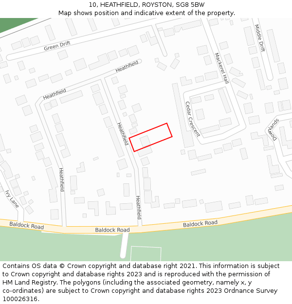 10, HEATHFIELD, ROYSTON, SG8 5BW: Location map and indicative extent of plot