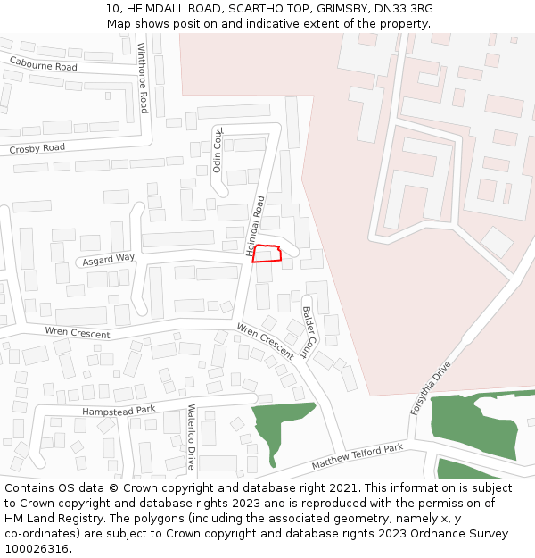 10, HEIMDALL ROAD, SCARTHO TOP, GRIMSBY, DN33 3RG: Location map and indicative extent of plot