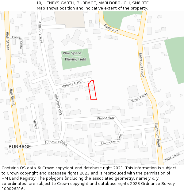 10, HENRYS GARTH, BURBAGE, MARLBOROUGH, SN8 3TE: Location map and indicative extent of plot