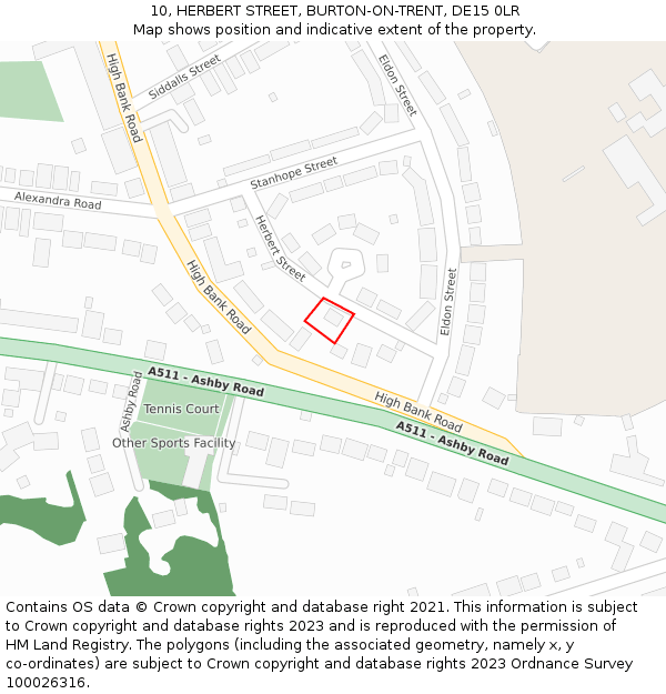 10, HERBERT STREET, BURTON-ON-TRENT, DE15 0LR: Location map and indicative extent of plot