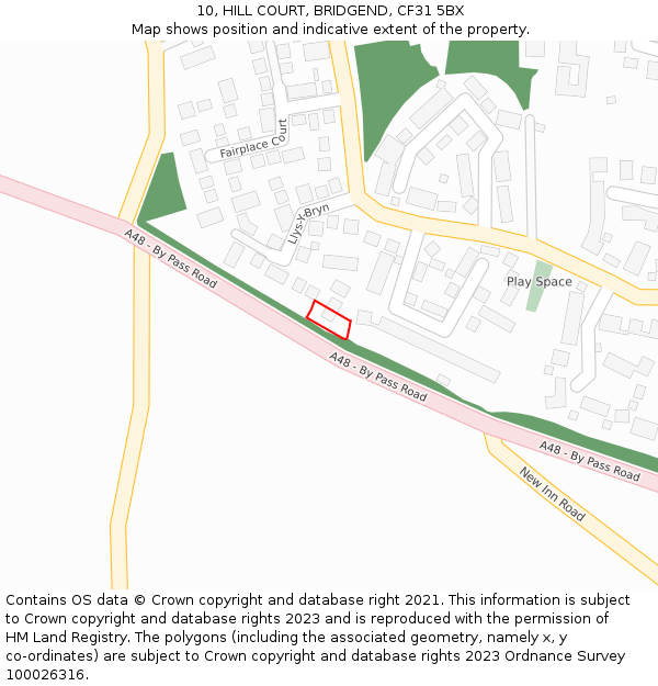 10, HILL COURT, BRIDGEND, CF31 5BX: Location map and indicative extent of plot