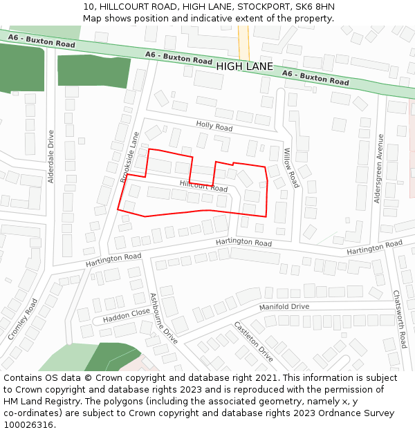 10, HILLCOURT ROAD, HIGH LANE, STOCKPORT, SK6 8HN: Location map and indicative extent of plot