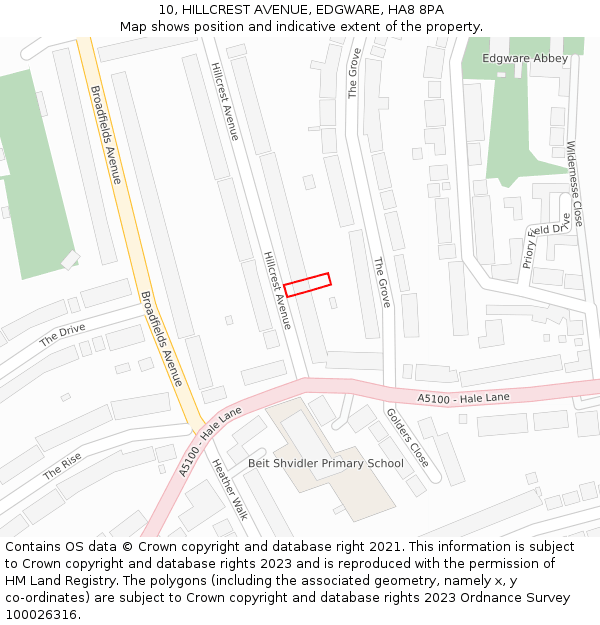 10, HILLCREST AVENUE, EDGWARE, HA8 8PA: Location map and indicative extent of plot