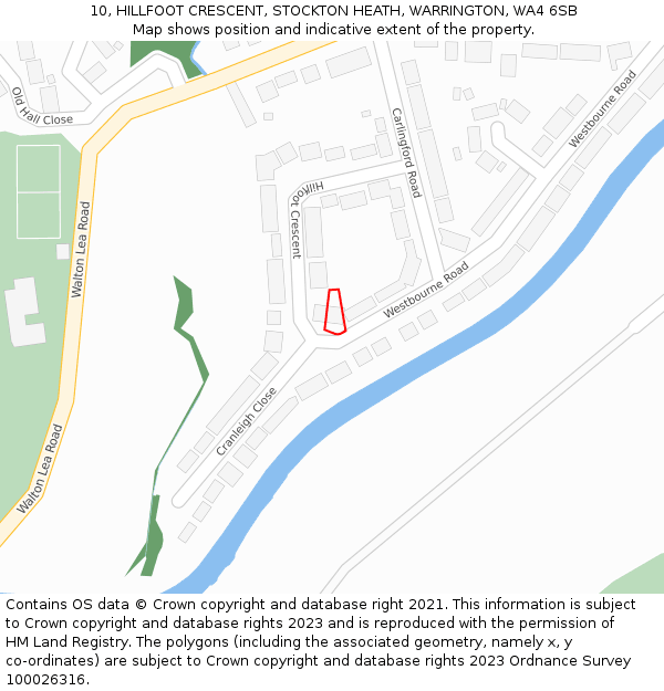 10, HILLFOOT CRESCENT, STOCKTON HEATH, WARRINGTON, WA4 6SB: Location map and indicative extent of plot