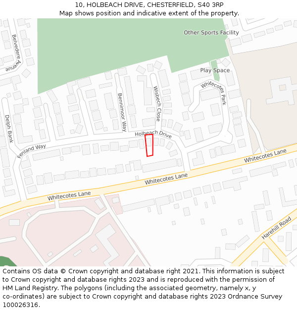 10, HOLBEACH DRIVE, CHESTERFIELD, S40 3RP: Location map and indicative extent of plot