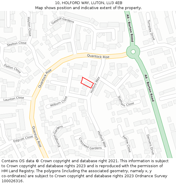 10, HOLFORD WAY, LUTON, LU3 4EB: Location map and indicative extent of plot