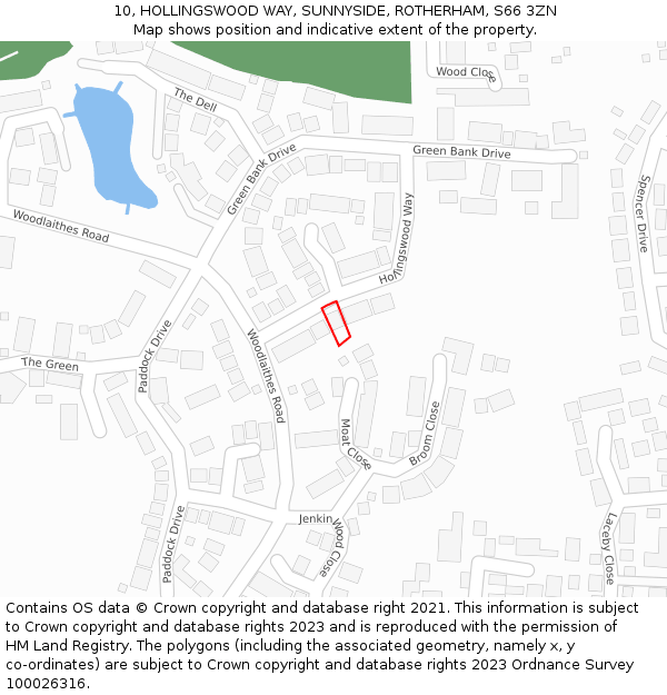 10, HOLLINGSWOOD WAY, SUNNYSIDE, ROTHERHAM, S66 3ZN: Location map and indicative extent of plot