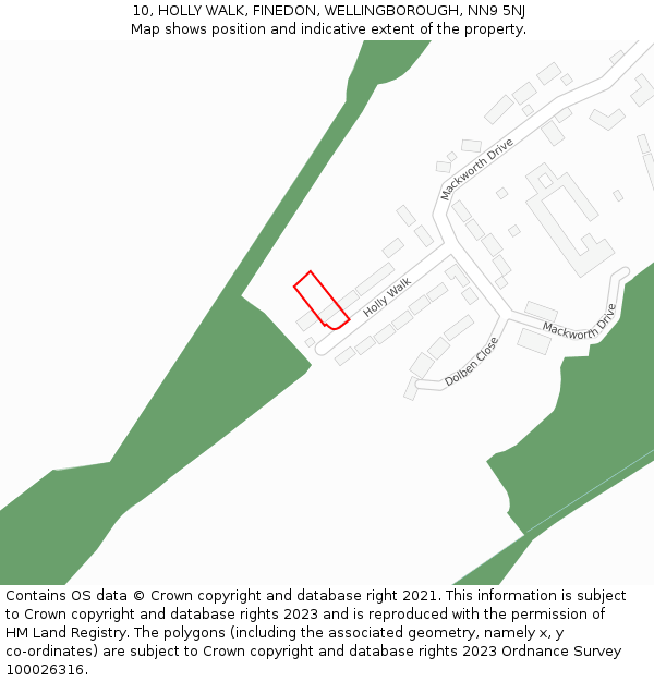 10, HOLLY WALK, FINEDON, WELLINGBOROUGH, NN9 5NJ: Location map and indicative extent of plot